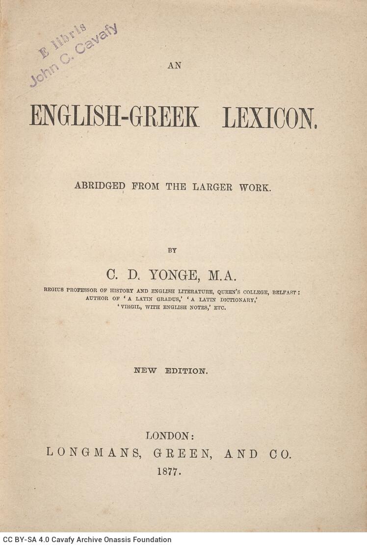 19 x 14,5 εκ. 6 σ. χ.α. + [b] σ. + 481 σ. + 3 σ. χ.α., όπου στην ακμή του βιβλίου αναγρ�